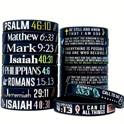 Silicone Wristbands with Inspirational Bible Verses - Black Religious Faith Bracelets for Men & Women, Motivational Scripture Quotes, Durable Comfort Fit for Daily Wear & Spiritual Encouragement, Faith Accessories, Spiritual - The Superior Findings Depot