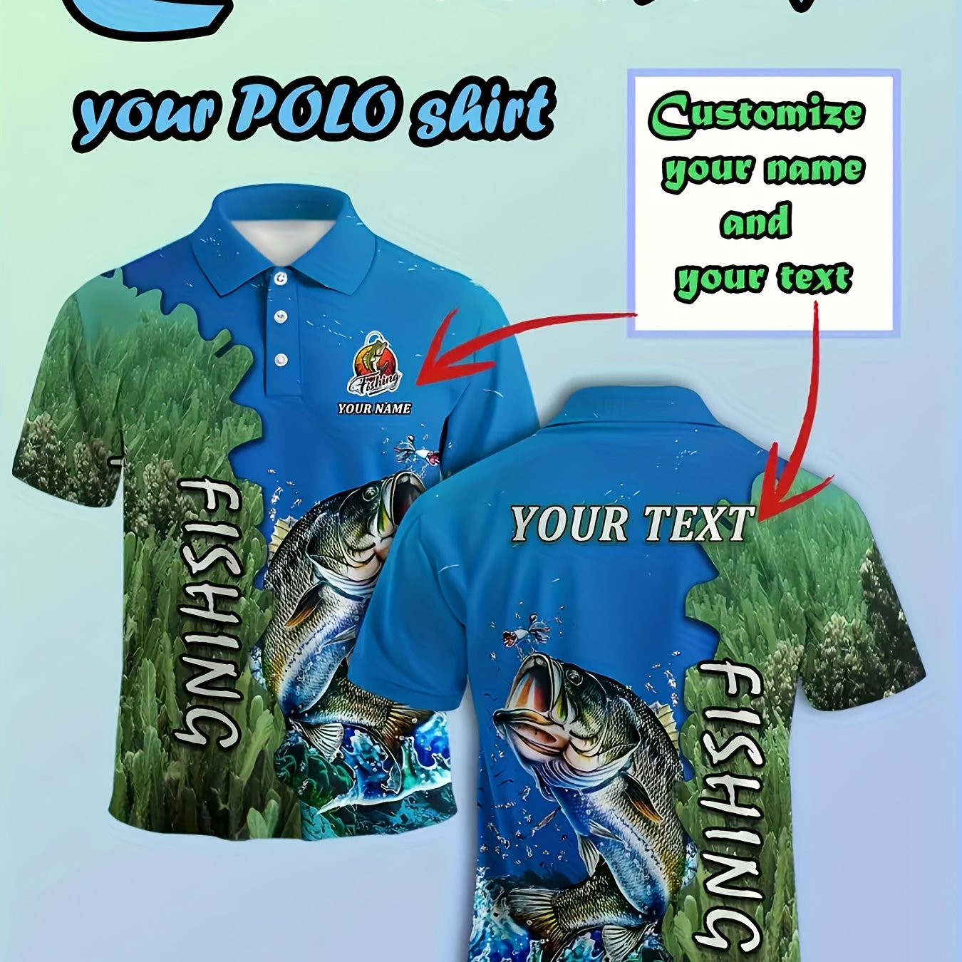 Custom Name/Text Men's Fishing Shirt - Personalized Full-Body Fish Print