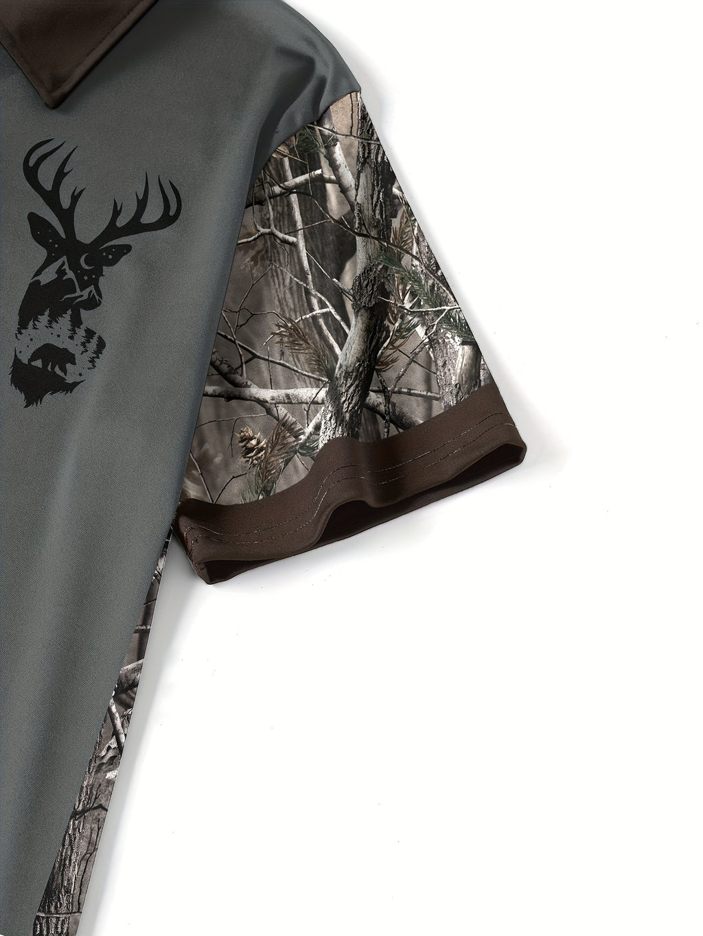 Men's Camouflage Sleeve Shirt - Khaki Base with Elk Print