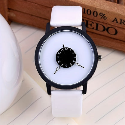 Round Dial Simple Quartz Watch for Lovers - Stainless Steel Case, PU Leather Strap, Pointer Display, Electronic Movement, Non-Waterproof, Ideal Gift Choice