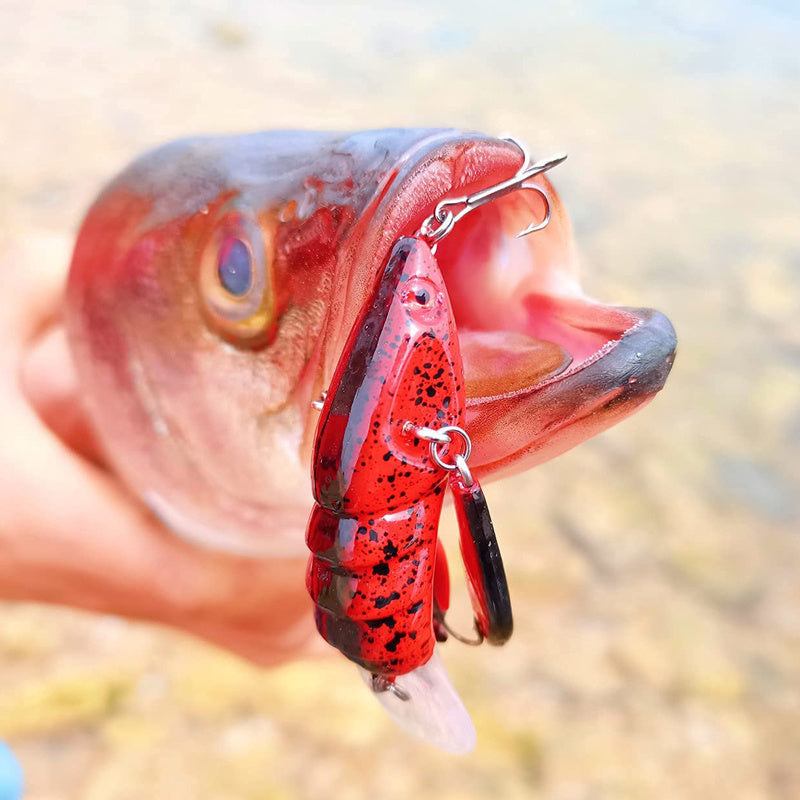 1pc ANFS Jointed Craw Lure - Realistic Artificial Fishing Bait with Multiple Hooks, Vibrant Red & Black Design, Durable ABS Material for Bass, Walleye, Crappie - Ideal for Christmas, Valentine'S Day, Father'S Day Gifts, Bass - The Superior Findings Depot