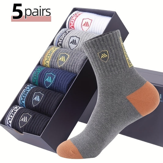 5 Pairs of Men's Comfortable Tube Socks, Men's Athletic Socks - Soft, Breathable, Ideal for Home and Outdoor Wear, Suitable for All Seasons Version