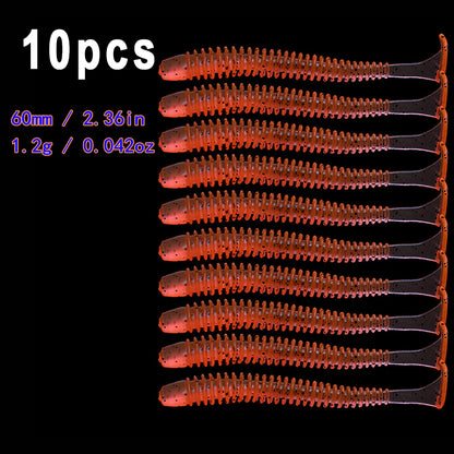 10pcs/Lot Soft Lures Silicone Worms Baits, Jigging Wobblers Izintambo Zokudoba, Ama-Swimbaits Okwenziwa Nge-Bass Carp Tackle, 5cm 6cm 7.5cm