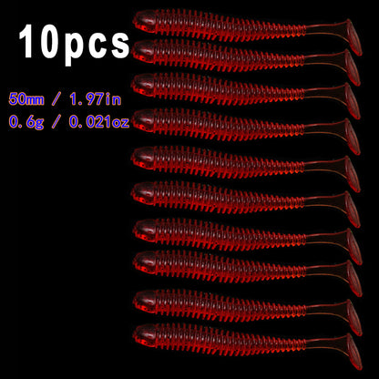 10pcs/Lot Soft Lures Silicone Worms Baits, Jigging Wobblers Izintambo Zokudoba, Ama-Swimbaits Okwenziwa Nge-Bass Carp Tackle, 5cm 6cm 7.5cm