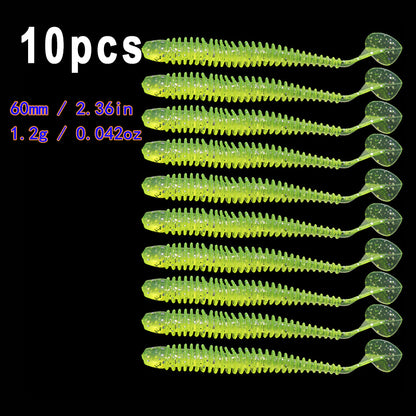 10pcs/Lot Soft Lures Silicone Worms Baits, Jigging Wobblers Izintambo Zokudoba, Ama-Swimbaits Okwenziwa Nge-Bass Carp Tackle, 5cm 6cm 7.5cm
