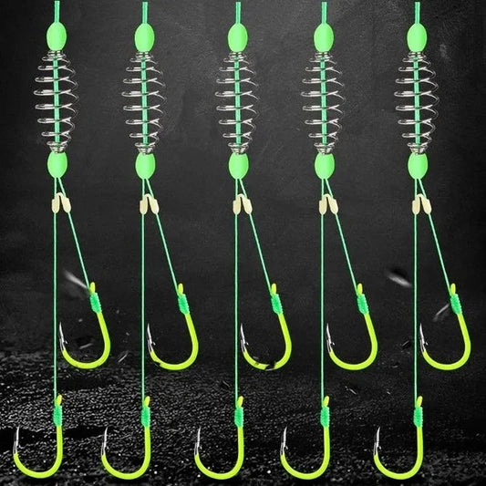 5pcs/set Premium Stainless Steel Double Hook Fishing Line with Barbed Carp Hooks and Bait Feeder Spring - Unleash Your Fishing Potential with Enhanced Catching Ability and Durability - Essential Accessories for Anglers