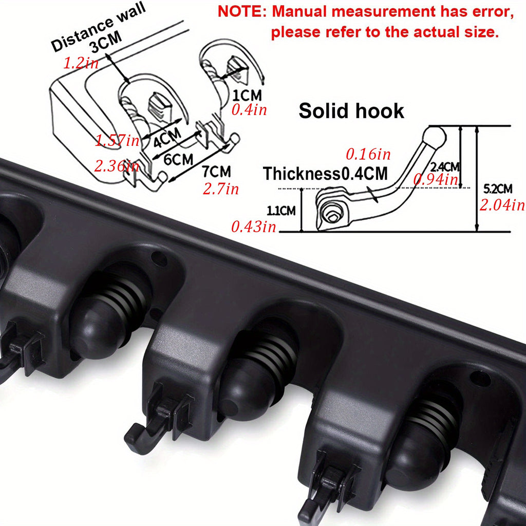 1pc Broom Holder, Wall Mounted Garden Tool Organizer, Home Laundry Room, Closet, Shed, Garage Organization And Storage Utility Rack, 5 Slots & 6 Hooks - The Superior Findings Depot