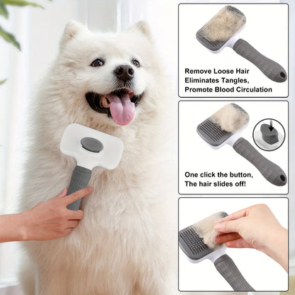 Heavy-Duty Pet Grooming Comb & Deshedding Brush – One-Click Hair Release, Dual Grip Tool for Dogs & Cats – Removes Loose Fur, Reduces Shedding, Prevents Matting, Promotes Healthy Coat – Perfect for Long-Haired Breeds