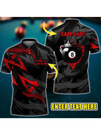 3D Billiard Shirt - 8 Ball Crown Design with Custom Name & Team