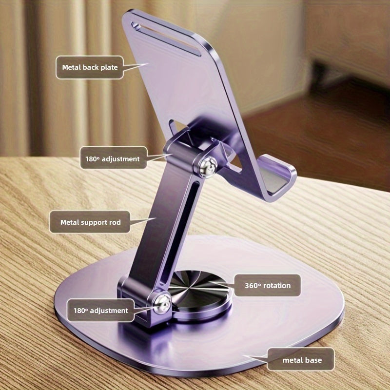 360-Degree Rotating Metal Phone Stand - Compact, Foldable & Portable Desktop Holder for All Smartphones and Tablets, Ideal Office Accessory - The Superior Findings Depot