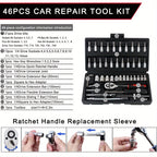 46pcs Car Repair Tool Kit, 1/4 Inch Ratchet Wrench Set with Versatile Bit Socket Set And Extension Bar, Combo Tools Kit, for Car, Motorcycle & Bicycle Repair - The Superior Findings Depot
