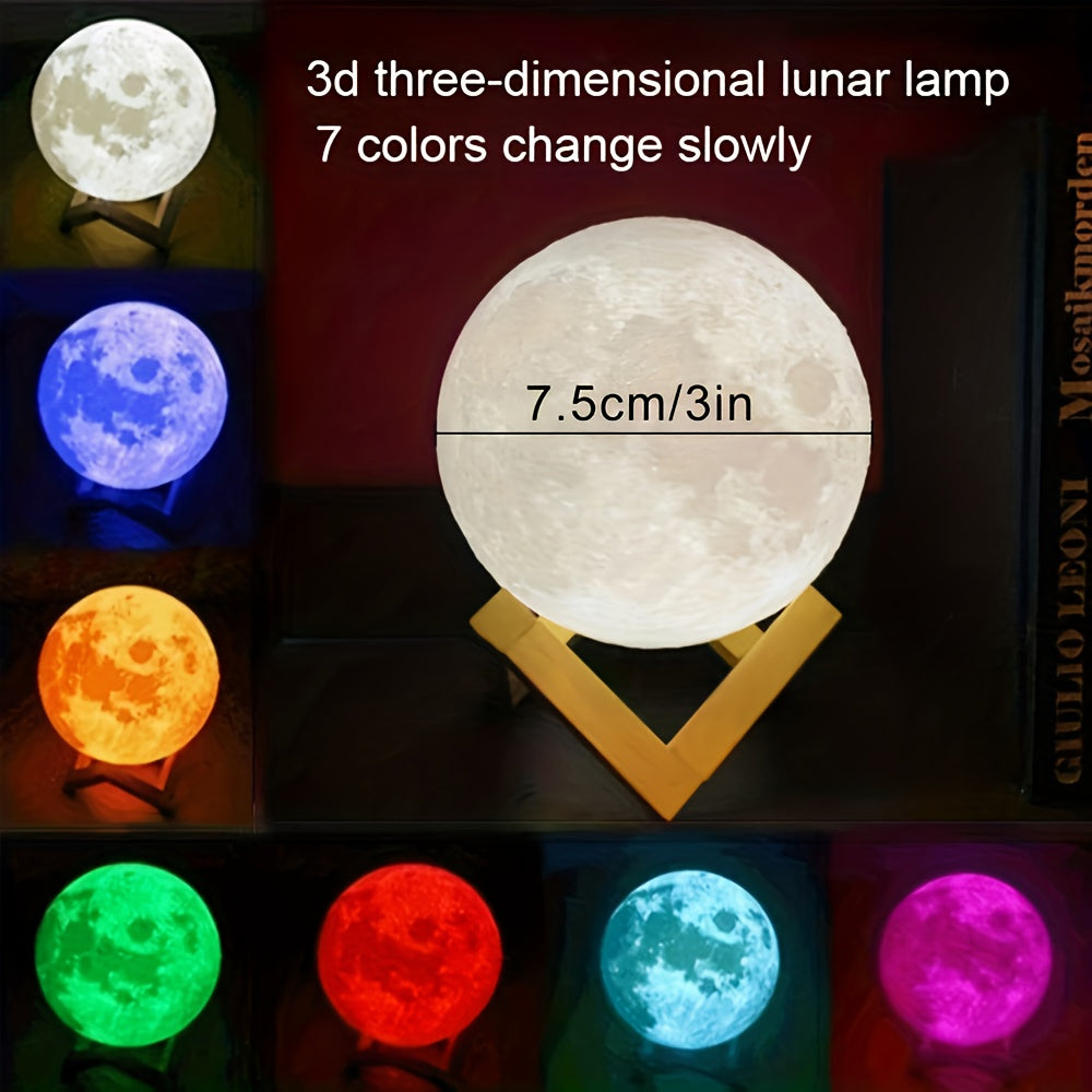 1pc 8/10/12cm LED Night Light 3D Printing Moon Light Star Light 7 Color Bedroom Decoration Night Light Shop Booth Decoration Hotel Bedside Table Decoration Bar Decoration Gift for hotel/catering/event holding - The Superior Findings Depot