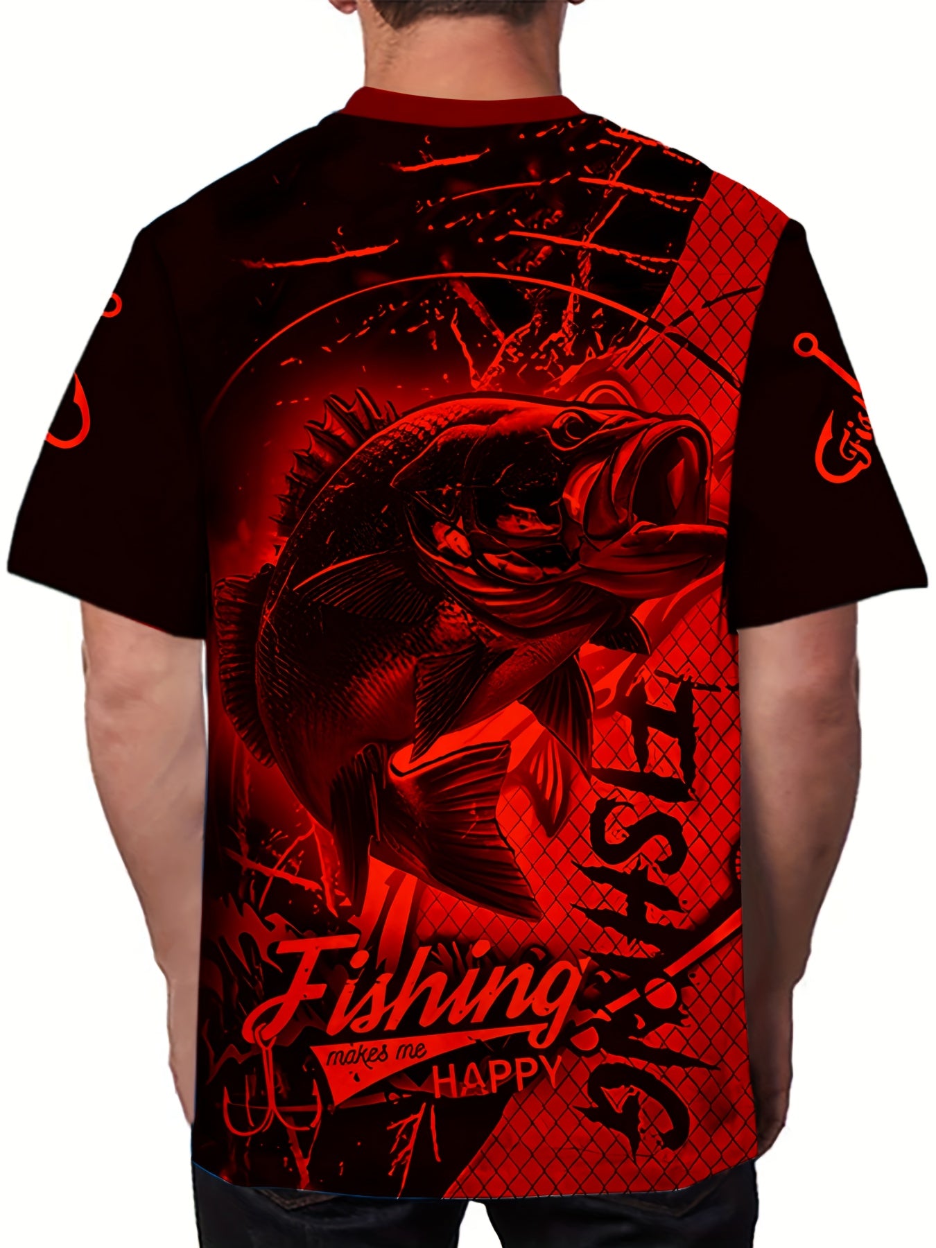 Men'S 3D Printed Fish T-Shirt | Suitable for Summer Outdoor Activities, Fishing, and Cycling | Crew Neck, Regular Fit, Slight Stretch Fabric