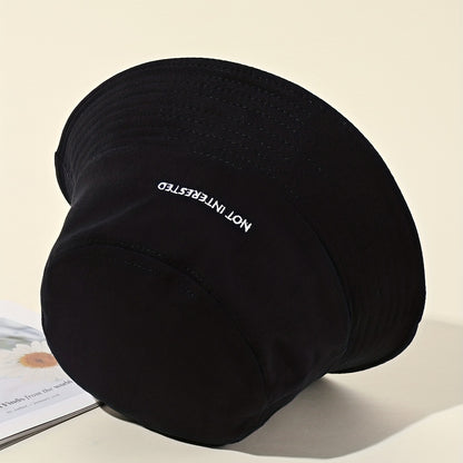 Embroidered Beach Bucket Hat - Lightweight, Solid Color, Sunscreen, Travel-Friendly Fisherman Cap for Outdoor Activities - Perfect for Beach, Travel, and Leisure