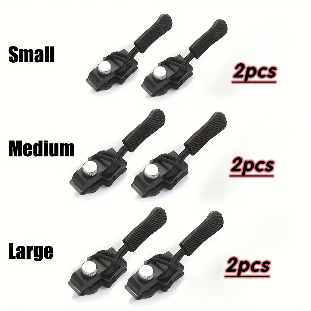 Set of 6 Universal Black Zipper Replacements - Detachable No Sewing