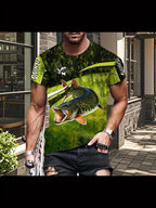Men's 3D Fishing Graphic T-Shirt - Casual Summer Teen Apparel