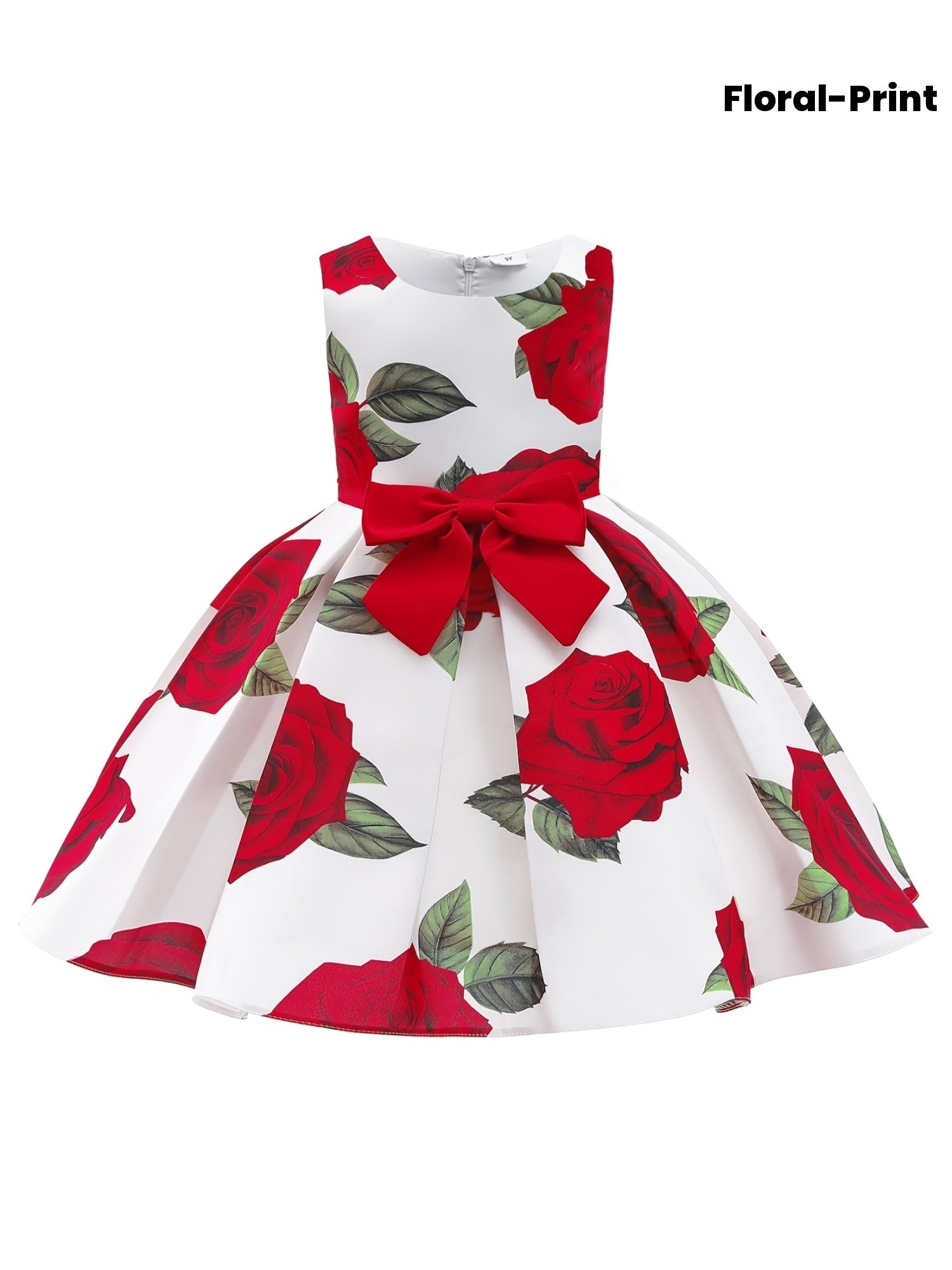 Girls Princess Dress - Floral Print Bowknot Formal Pageant Gown