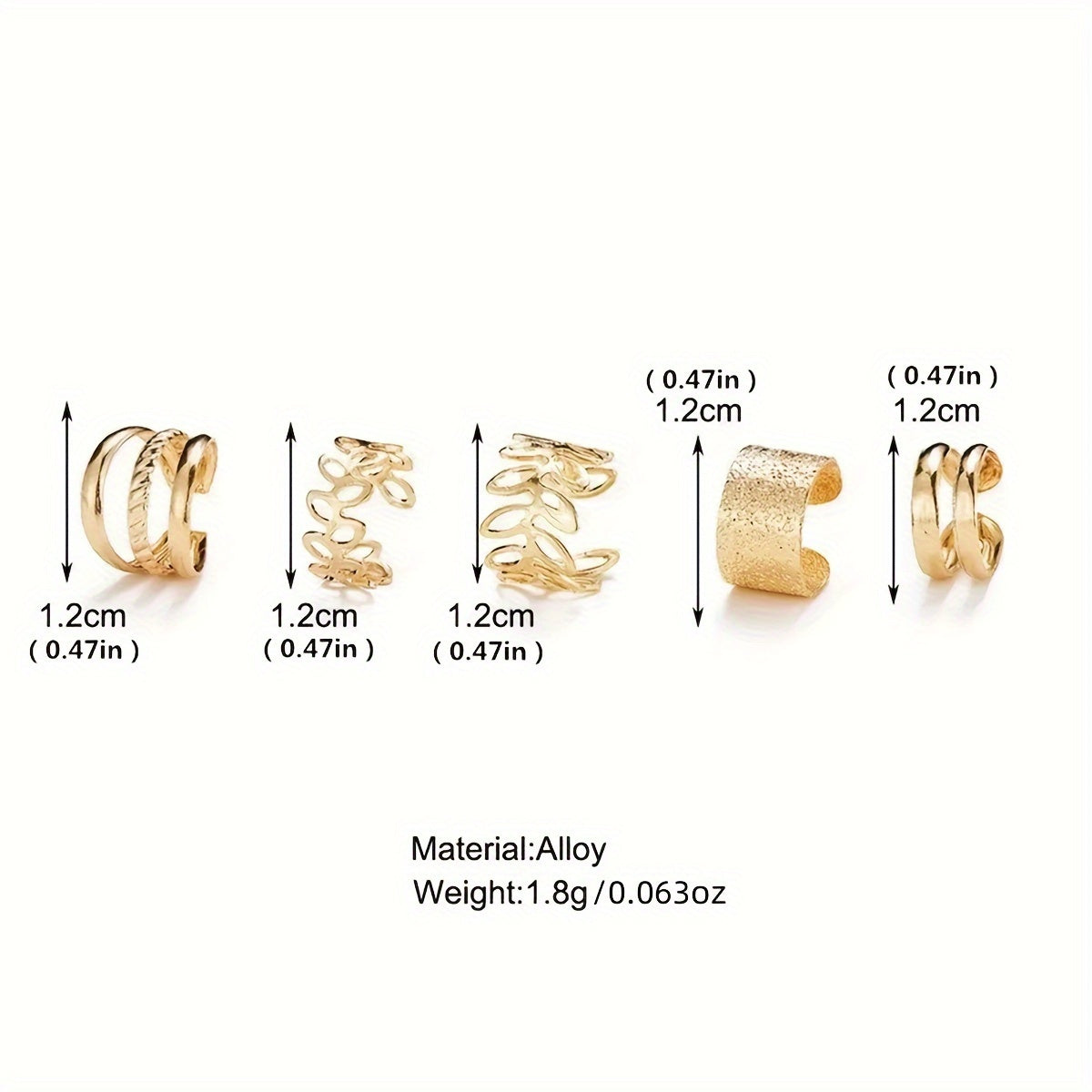 [5pcs/set Elegant Ear Cuff Set] 5pcs/set Trendy Elegant Design Ear Cuff Set Classic Elegant Style Women's Ear Bone Clip Set No Piercing Clip On Earrings Leaf Shaped Circle Stacked Shaped
