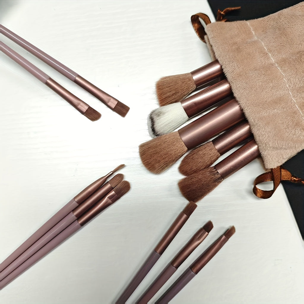 Luxurious 13pcs Golden Makeup Brush Set Includes Perfect Soft Pouch - Premium Pinkish Hue Cosmetic Implements with High-Quality Fibers for Flawless Application, Portable Case - The Superior Findings Depot