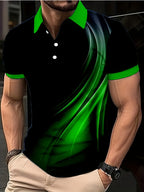 Men's Summer Short Sleeve Shirt - Bright Green Geometric Pattern
