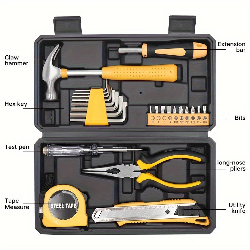 25-Piece Household Tool Set with Storage Case – Essential Hand Tools Kit with Hammer, Pliers, Screwdrivers & Tape Measure – Durable Steel Tools for