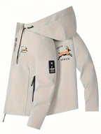 [Lightweight Hooded Jacket] Men's Lightweight Hooded Jacket - Beige Zip-Up Coat with Drawstring Hood, Non-Stretch Fabric for Formal & Casual Outfits - Everyday & Special Events - Model 932, South African Men' Rugby Jacket, Af - The Superior Findings Depot