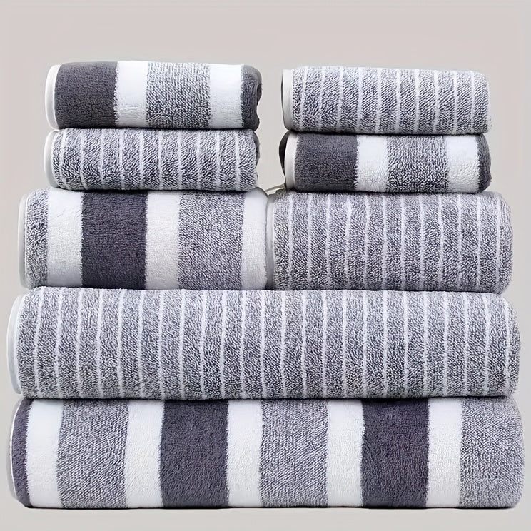 8pcs Coral Striped Towel Set/300 GSM Fabric/2 Large Bath Towels 27.56x55.12 Inches/2 Bath Towels 13.78x29.53 Inches/4 Washcloths 11.81x11.81 Inches/Ultra-Soft/Quick-Drying/Highly Absorbent/Ideal for Home/Hotel/Spa/Salon/Face - The Superior Findings Depot