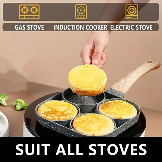4-Hole Non-Stick Frying Pan with Maifan Stone Coating - Aluminum Handle, Perfect for Eggs, Pancakes, And More - Hand Wash Only, Induction Compatible, Kitchen Cookware | Modern Kitchenware | Durable Cookwar