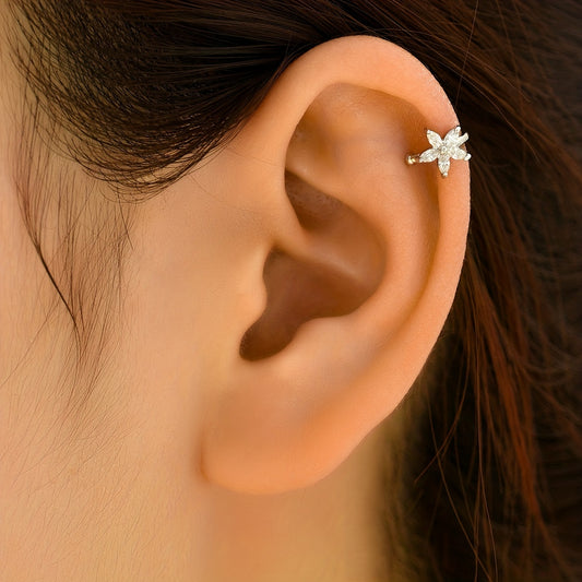 [For Ladies Zirconia Flower Earring] A Delicate And Simple Zirconia Flower Clip-on Earring For Ladies, A Gorgeous Jewelry Accessory.