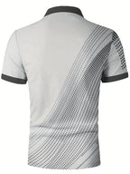 Men'S Classic White & Blue Polo Shirt with 3D Golf Ball Print - Breathable Summer Casual Wear, Regular Fit, Button-Up Collar, Lightweight Fabric for Golf, Park & Casual Attire, Golf Shirt, Park Attire, Sporty Style, Comfortab