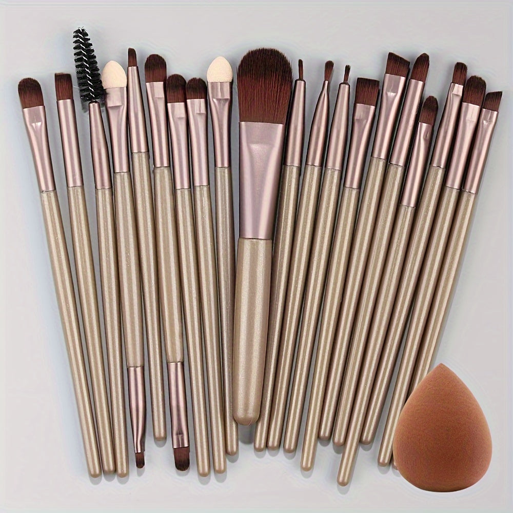 20-Piece Hypoallergenic Makeup Brush Set with Nylon Bristles - Luxe Palm Brushes for Foundation, Blush, Eye Shadow, Eyebrow, & Lip, All Skin Types, ABS Rod - Professional & Beginner Kit, Travel-Friendly - The Superior Findings Depot