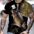 Men's 3D Fish Graphic T-Shirt - Black with Golden & White Fish