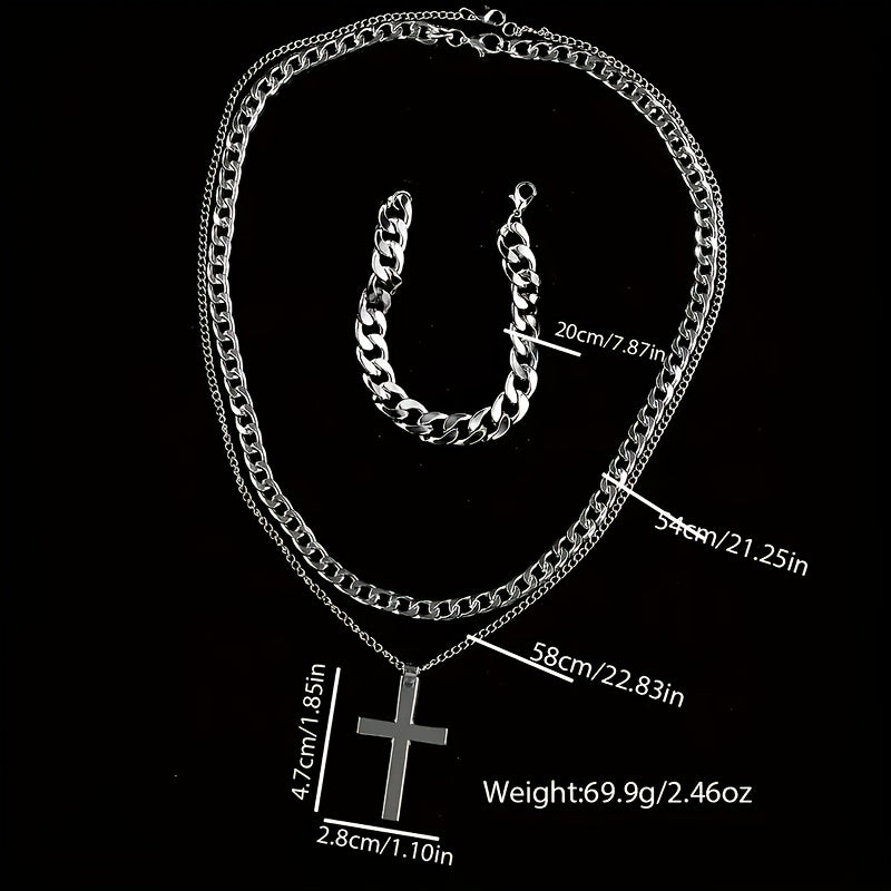 4pcs Men's Cool Trendy Silvery Watch + Chain Accessory Set, Quartz Movement, Zinc Alloy Case & Strap, Electronic Drive, Non-Rechargeable Battery, Round Dial, Pointer Display, Sports Style, Suitable for Him on Anniversary Birt - The Superior Findings Depot