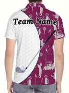 Customizable Men's Golf Polo Shirt - Golf Ball & Club Print