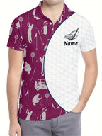 Customizable Men's Golf Polo Shirt - Golf Ball & Club Print