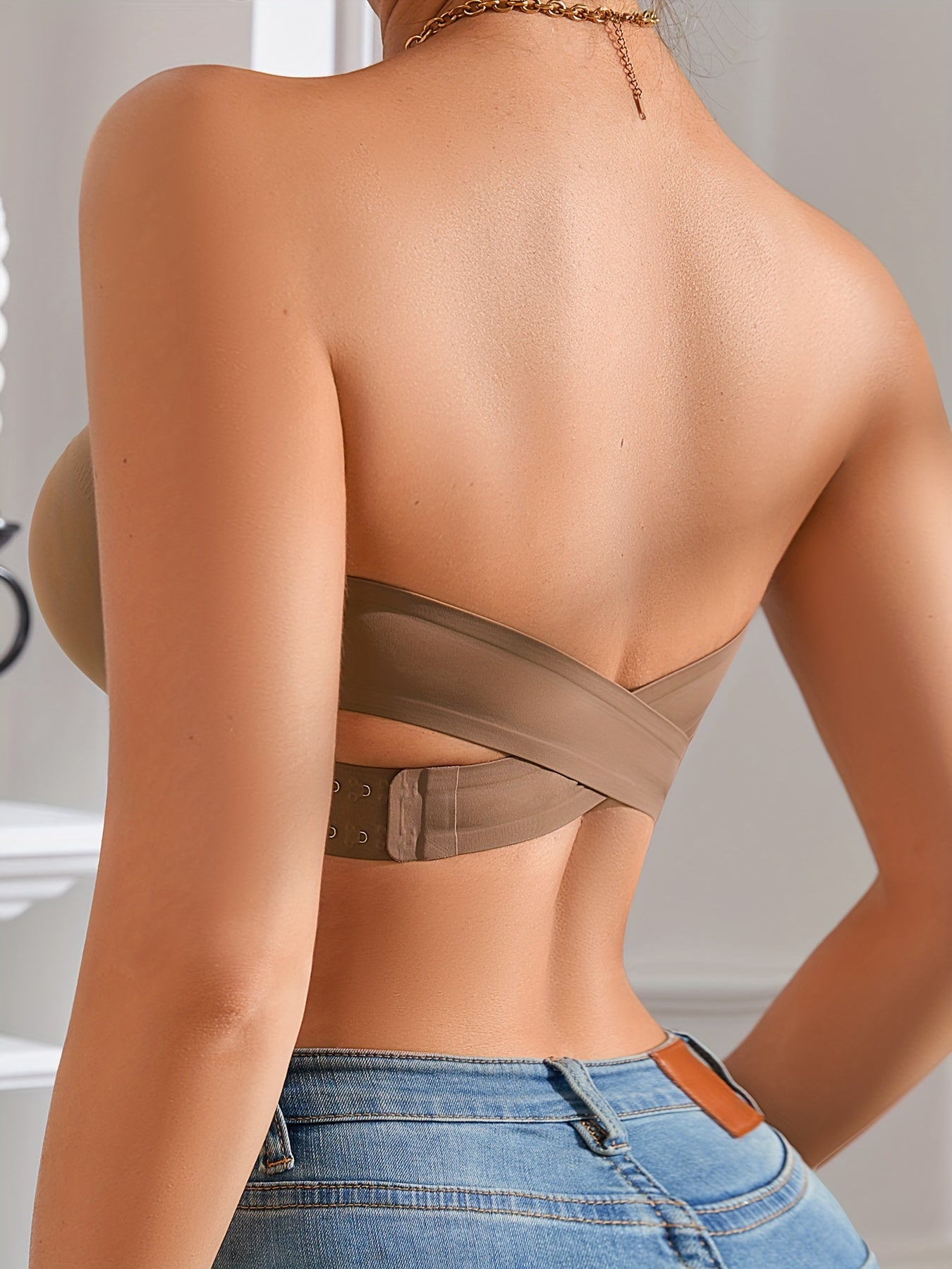 Seamless Strapless Bandeau Bra for Women - Anti-Slip, Cross-Back Design with Side Closure, Wireless & Padded - Comfortable Nylon Blend, Removable Pads for Casual Wear, Plus Size Bra - The Superior Findings Depot