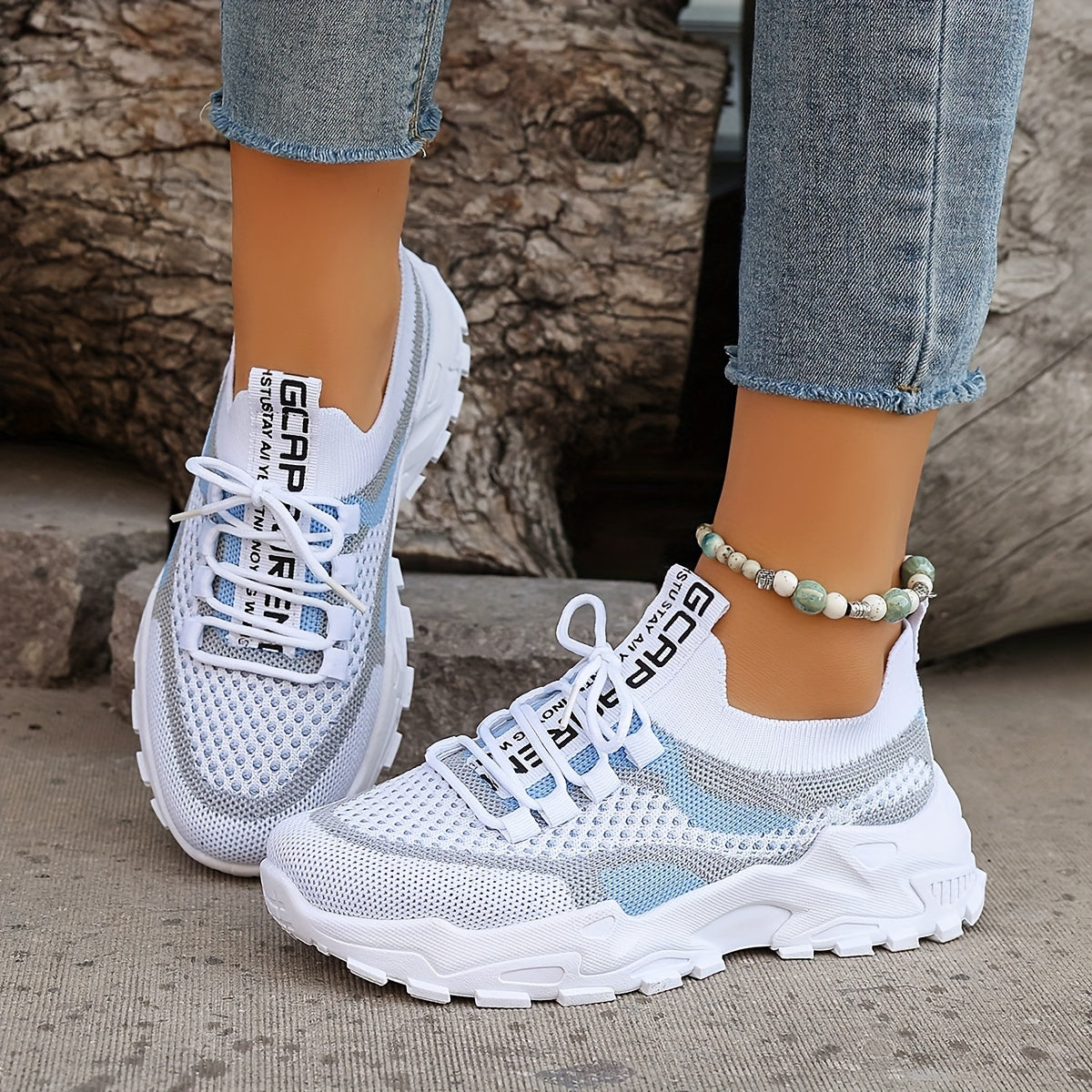 Women's Colorblock Knitted Sneakers, Stylish Breathable Low Top Running Trainers, Comfy Outdoor Sports Shoes plus size - The Superior Findings Depot