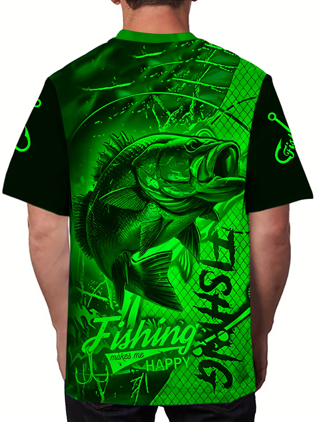 Men'S 3D Printed Fish T-Shirt | Suitable for Summer Outdoor Activities, Fishing, and Cycling | Crew Neck, Regular Fit, Slight Stretch Fabric