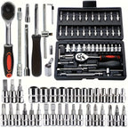 46pcs Car Repair Tool Kit, 1/4 Inch Ratchet Wrench Set with Versatile Bit Socket Set And Extension Bar, Combo Tools Kit, for Car, Motorcycle & Bicycle Repair - The Superior Findings Depot