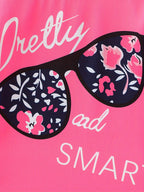 2pcs Girls' Clothing Party Slogan Large Glasses Print Pattern Drop Shoulder Irregular Hem Design Loose Short Sleeve T-Shirt + Floral Print Skinny Nine-Tenths Bottoms Set Girls' Summer Outfit Holiday Gift Girls' Fashion Casual - The Superior Findings Depot