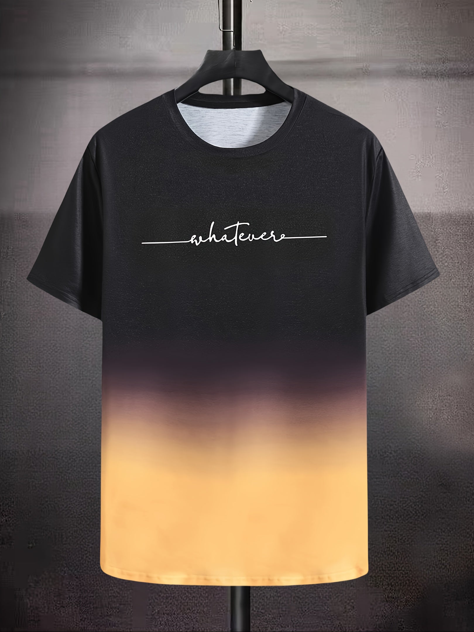 Men's Casual Ombre T-Shirt with White Cursive 'Whatever' Back Print - Dark Navy to Pink Gradient Short Sleeve Round Neck Tee, All-Season Fit, Machine Washable Streetwear & Casual Attire Top - The Superior Findings Depot