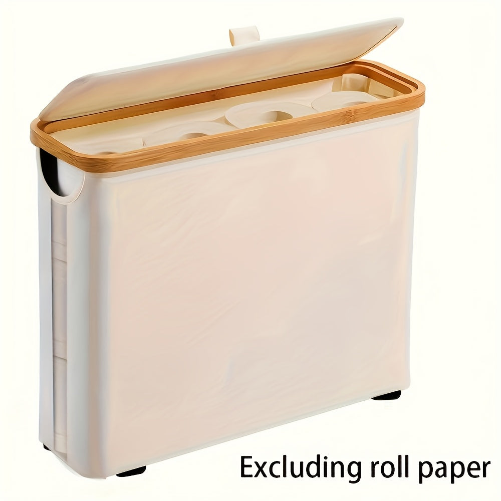 Large Capacity Toilet Paper Holder with Lid - Foldable Wood Frame