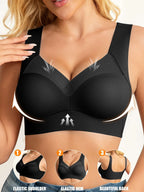 2pcs Women's Elegant Seamless Wire-Free Push Up Bra, Comfortable Breathable Ice Silky Fiber Fabric with Contrast Lace V-Neck Design for Casual Wear - The Superior Findings Depot