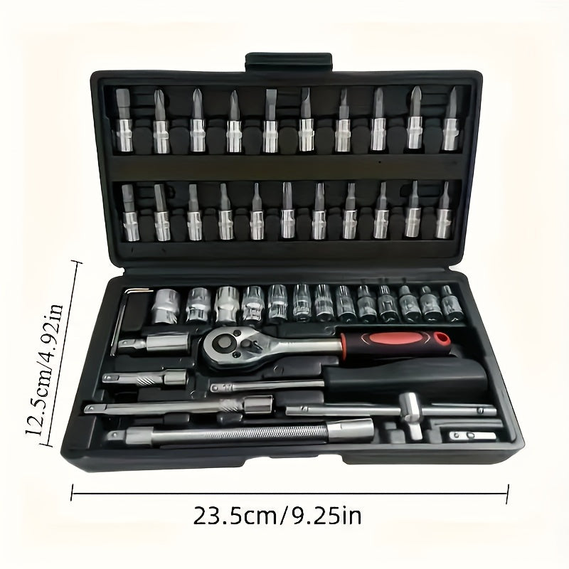 [Multifunctional Tool Set] 46pcs Multifunctional Automotive Mechanical Repair Tool Set | Durable Metal Structure with Socket, Wrench and Ratchet Set, Toolbox with Storage Box