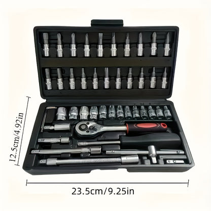 [Multifunctional Tool Set] 46pcs Multifunctional Automotive Mechanical Repair Tool Set | Durable Metal Structure with Socket, Wrench and Ratchet Set, Toolbox with Storage Box