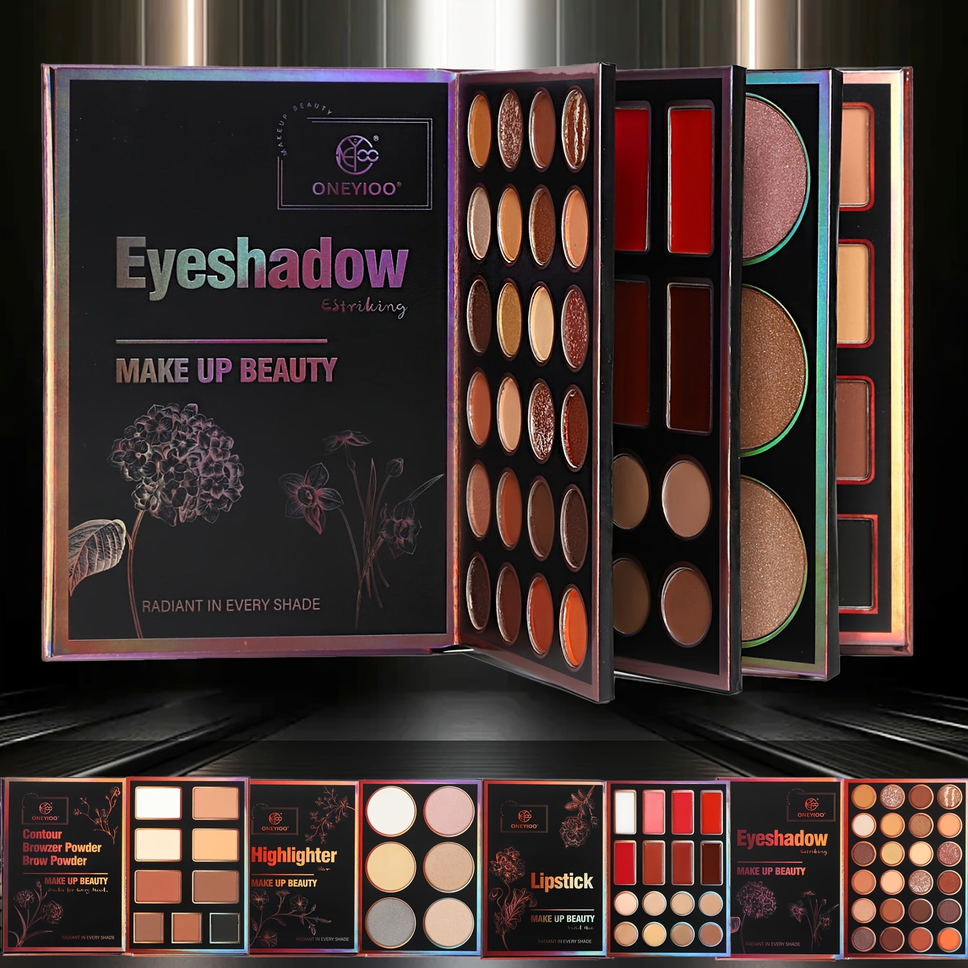 4-Page Makeup Palette, 55 Colors: 24 Eyeshadow Shades (Matte & Glitter), 6 Lip Colors, 9 Contour & Concealer Shades, 6 Highlighter & Eyeshadow Palettes in Berry, Pink, Purple, Red, Golden - Perfect Gift for Women on Special O - The Superior Findings Depot