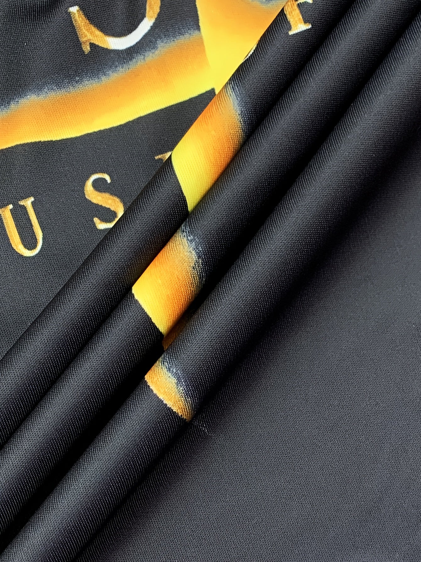 Men's Short-Sleeve Shirt with Golden Cross Graphic - Black Polyester Casual Summer Top with Zipper Detail and Vibrant Digital Print - Regular Fit for Casual Attire