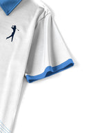 Men'S Classic White & Blue Polo Shirt with 3D Golf Ball Print - Breathable Summer Casual Wear, Regular Fit, Button-Up Collar, Lightweight Fabric for Golf, Park & Casual Attire, Golf Shirt, Park Attire, Sporty Style, Comfortab