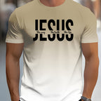 Men's Short Sleeve T-Shirt with Bold "JESUS THE WAY TRUTH LIFE" Print - Green & White Gradient Casual Round Neck Tee, Machine Washable Regular Fit Religious Graphic Top - The Superior Findings Depot