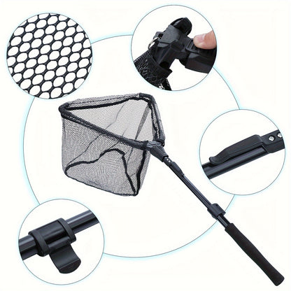 Complete Fishing Tool Set - Nets with Telescopic Folding Landing Net, EVA Handle, Durable Nylon Net Bag, Stainless Steel Fish Controller, and Fishing Pliers for Efficient Catching and Releasing
